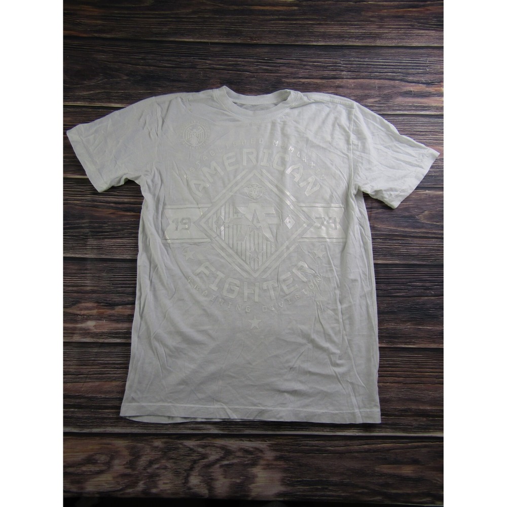 American Fighter Graphic Tee Mens Medium White Silver Foil Training Division